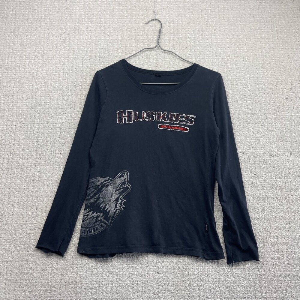 Y2K Noranda Rouyn Huskies QMJHL Hockey T-shirt Distressed Grunge Punk Read
